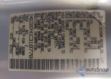 2001 Nissan Frontier Se-V6 из США, поврежденный, VIN 1N6ED26Y41C318770